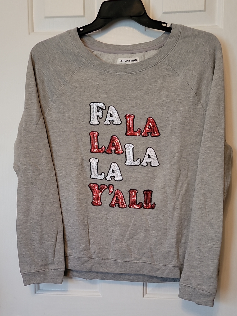 Bethany Mota Gray Sweatshirt with Red and White Sequin Text Medium
